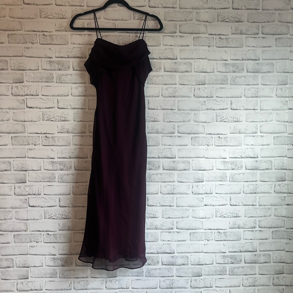Betsy & Adam by Jaslene maroon maxi formal sheath ruffle  women's dress Size 12